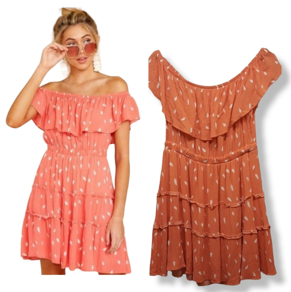Hummingbird Dress Off The Shoulder Ruffled 100% Rayon Size Small